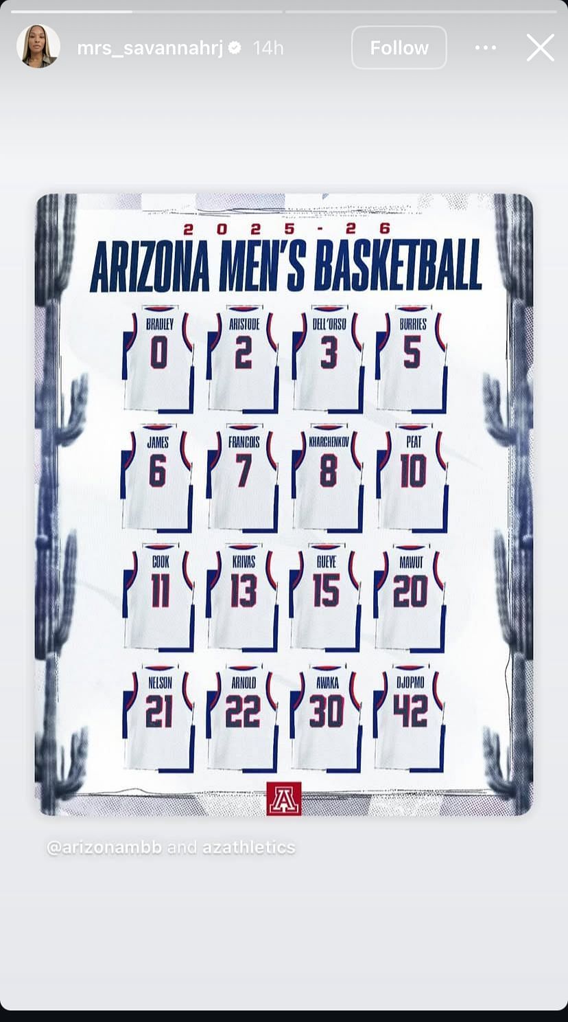 Savannah James shares Bryce James’ Arizona Jersey number reveal - Image source: Instagram/@mrs_savannahrj